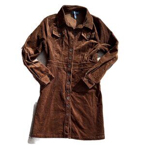 Modcloth Brown Corduroy Long Sleeve Shirt Dress Size Medium